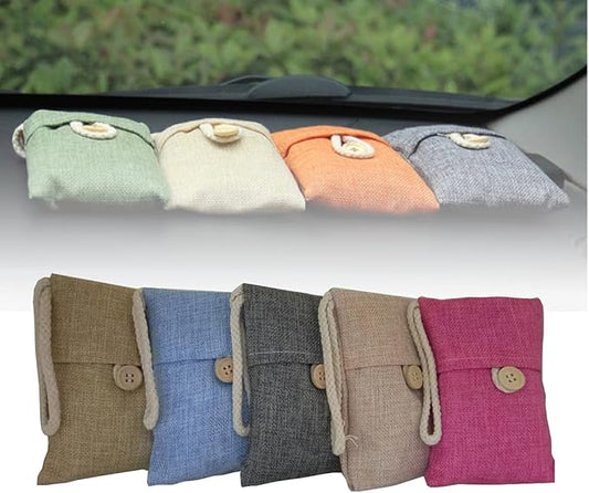 5 X 100g Natural Air Purifying Bamboo Bag,Bamboo Charcoal Bag, Odor Eliminator Decoration Bag for Bathroom Kitchen Cars Closet Refrigerator (Color Selected Randomly)