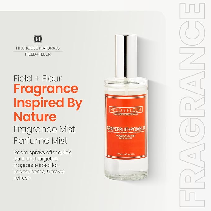 FIELD FLEUR Natural Room and Linen Spray, Non-Toxic Fragrance Mist With scents of Floral, Citrus, Aquatic Woods Notes – Long-Lasting Room Spray for Home, Bedding – Made in USA, 4oz – Grapefruit Pomelo