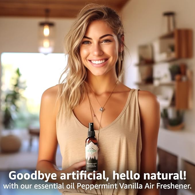 Lumi Outdoors Natural Air Freshener - Peppermint Vanilla - Essential Oil Odor Eliminating Bathroom Spray