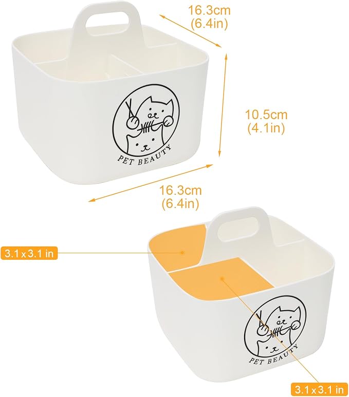 Dog Storage Organizer for Grooming Supplies,4-Compartment Caddy for Dog Cat Grooming Kit,Pet Stuff Storage,Ieal for Shampoo,Trimmer,Clipper,Combo,Brush-Modern Minimalist White