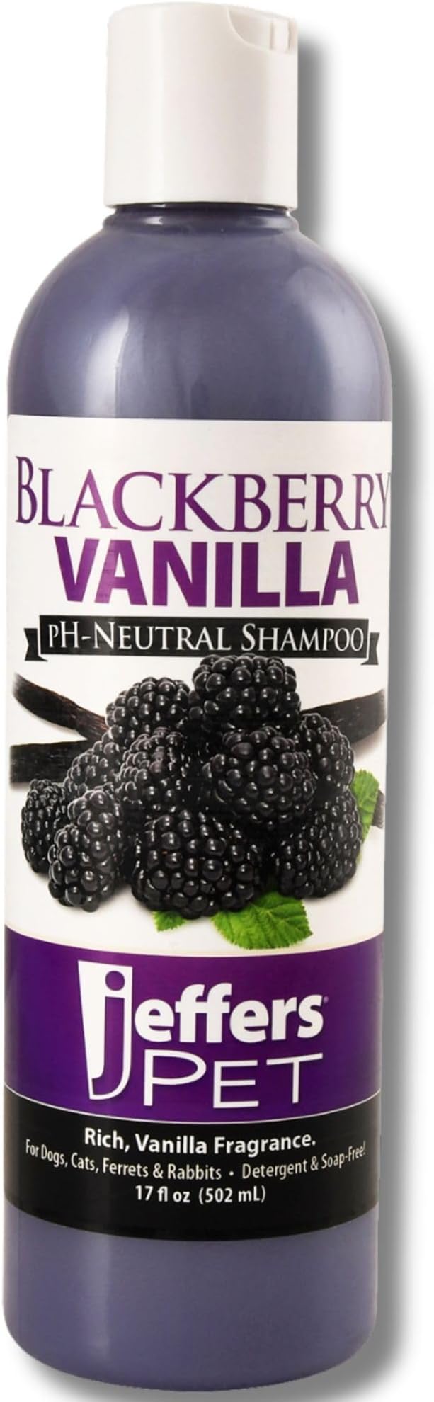 Jeffers Pet BlackBerry Vanilla Shampoo 17 oz - Gentle Tearless Formula for Sensitive Skin, Aloe Vera & Coconut Oils, Safe for Dogs, Cat & Rabbit, PH Neutral, Detergent Free, Healthy Coat Care
