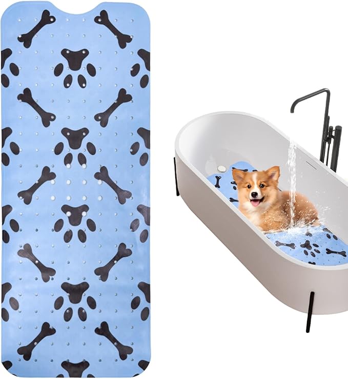 Dog Bath Mat for Tub Non-Slip Pet Bathtub Mat Fast Dry Dog Shower Attachment Mat Senior Friendly Dog Bath Supplies (Blue