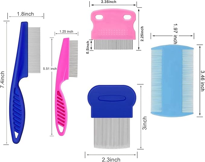 5 Pack Flea Lice Comb,Stainless Steel Dog Cat Grooming Combs with Rounded Teeth,Double Sided Professional Pet Tear Stain Remover,Dematting Tool for Small, Ideal for all pet