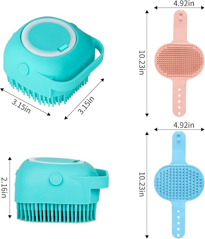Comotech 6PCS Dog Bath Brush & Dog Toothbrush | Adjustable Handle Shampoo Brush & Scrubber for Short & Long Haired Dogs & Cats | Effectively Solve Odor & Stain Removal Problems (Blue Red Blue)
