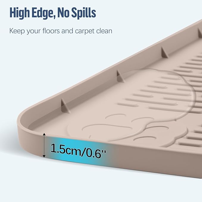 Pee Pad Holder for Dogs, 34" x 22" Silicone Pee Tray Mat Leak-Proof, High Edge, No Spill Pet Pad Holder for Puppy, Cat, Rabbit, Training Pads for Floor Protection, No Pee Pads (Khaki)