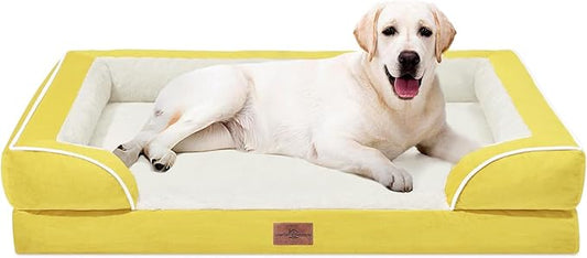 Comfort Expression Orthopedic Dog Bed for Extra Large Dogs 45x35 Inch, Waterproof Egg Crate Foam XL Pet Bed with Removable Bolsters, Dog Couch with Washable Cover & Non-Slip Bottom, Spicy Mustard