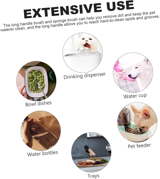3sets Pet Feeder Sponge Cleaning Brush Portable Water Fountain Cleaner for Dogs Cats Easy Maintenance for Pet Bowls for Daily Use