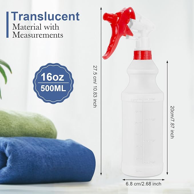 10 Pack Spray Bottles 16 oz Empty Water Spray Bottles for Cleaning Heavy Duty Refillable Squirt ‌Container with Measurements Adjustable Nozzle for Household Industrial (Red,Delicate Style)