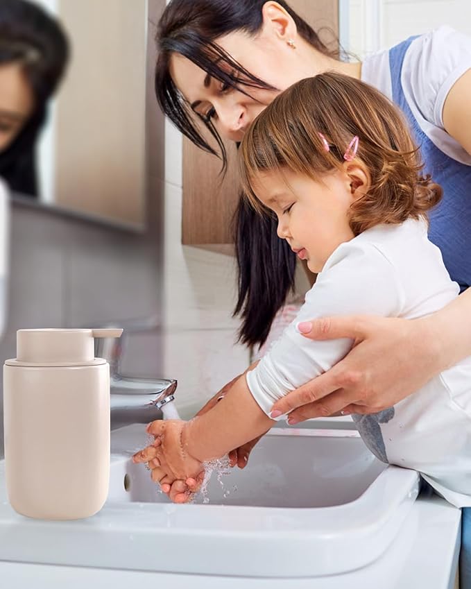 BosilunLife Lotion Pump Dispenser - Matte Khaki Soap Dispenser Bathroom Ceramic Dish Liquid Soap Dispenser for Kitchen, Bathroom Countertop Soap Dispensers (Khaki, Liquid Pump)