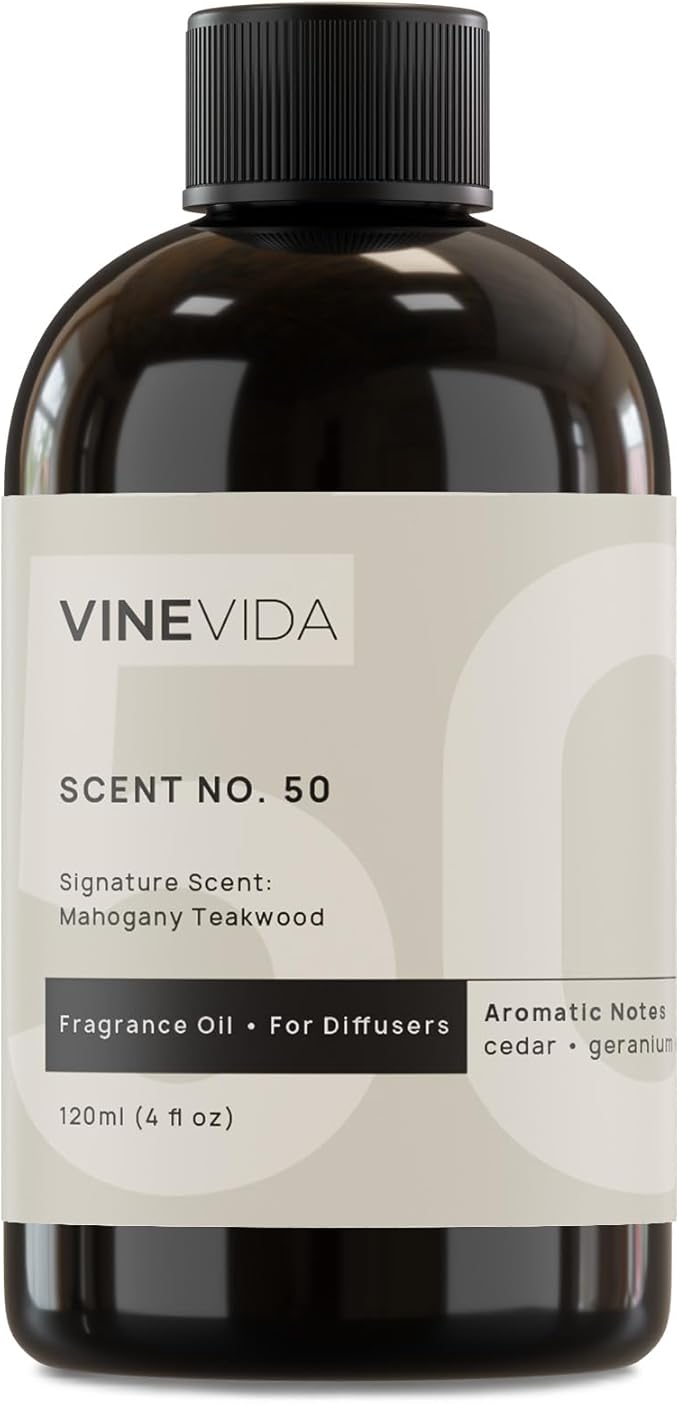 VINEVIDA Mahogany Teakwood Fragrance Oil for Cold Air Diffusers - 4 Fl Oz - Essential Oils for Diffuser Oil Refill & Air Freshener Room Spray