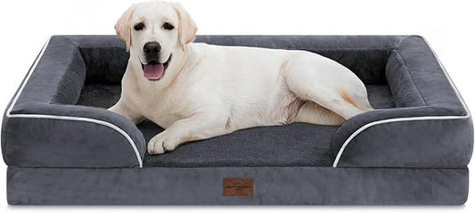 Comfort Expression Orthopedic Dog Bed for Extra Large Dogs 45x35 Inch, Waterproof Egg Crate Foam XL Pet Bed with Removable Bolsters, Dog Couch with Washable Cover & Non-Slip Bottom, Dark Grey