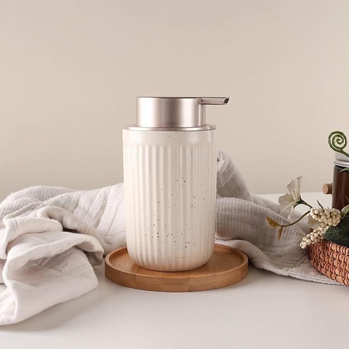 BosilunLife Foam Hand Soap Dispenser - Ceramic Foaming Soap Dispenser for Bathroom 12oz Refillable Liquid Lotion Soap Dispenser with Rust-Proof Foaming Pump for Countertop