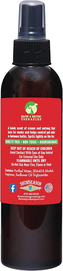 Showseason Animal Products Bath & Brush Therapies® Pet Cologne Egg Nog For Dogs 4.5 oz | Long-Lasting Odor Eliminator | Paraben-Free | Biodegradable & Non-Toxic | Made in USA