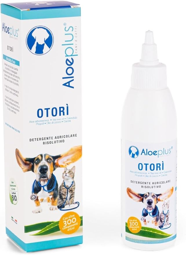 Otorì Cat and Dog Ear Cleaner 125ml - Ear Drops for Dogs and Cats, 100% Natural Organic Aloe Arborescens, Tea Tree Oil, Soothing and Emollient, Against Dog Itching, Mites, Wax