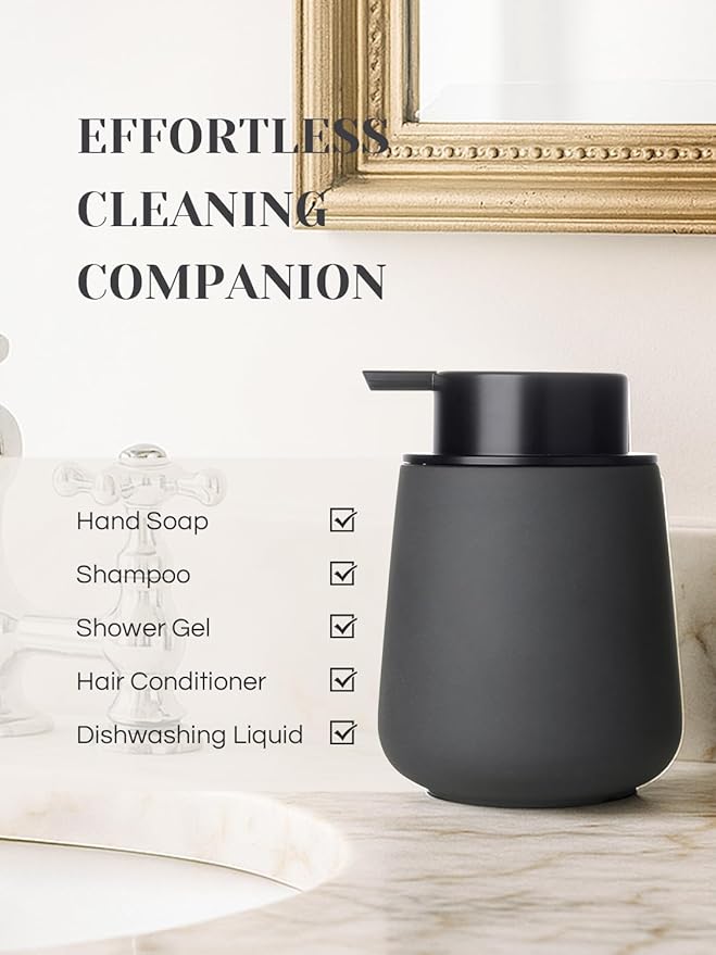 INGOFIN Ceramic Foaming Soap Dispenser - 12oz Foam Hand Soap Dispenser Bathroom, Ceramic Dish Soap Modern Dispenser with Pump for Kitchen, Matte Grey
