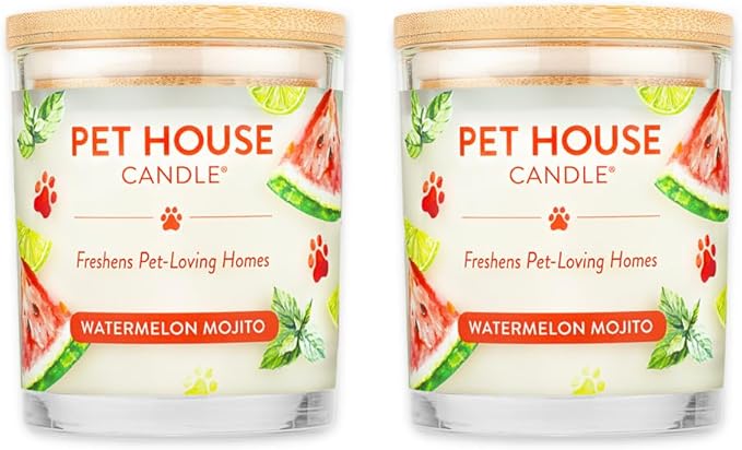 One Fur All Pet Candle Plant-Based Pet Friendly Candle, Clean Burning, Long Lasting Room Freshener with a 60 Hour Burn Time - Watermelon Mojito