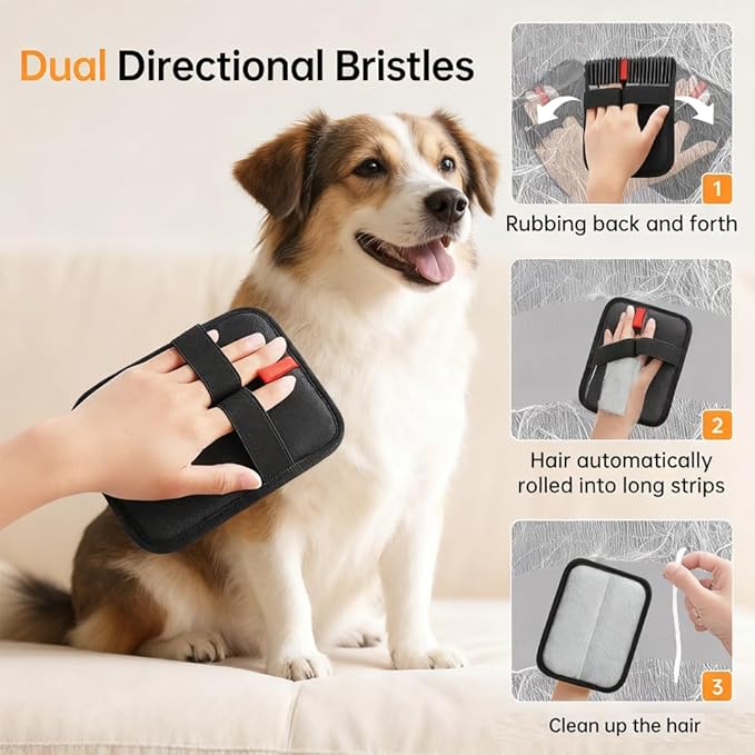 2Pcs Static Pet Hair Removal Glove, Reusable Electrostatic Pet Cat Dog Hair Remover Grooming Gloves Brush Tool for Couch, Furniture, Carpet, Car Seat,Dog Combs for Grooming Matting,Finger Toothbrush