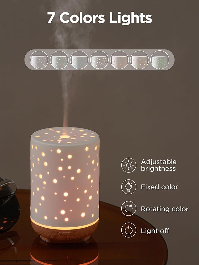 InnoGear Essential Oil Diffuser, 150ml Ceramic Ultrasonic Air Humidifier Cool Mist Aromatherapy Diffuser with 2 Mist Modes, Waterless Auto Off for Home Office, White