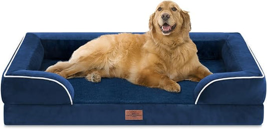 Comfort Expression Orthopedic Dog Bed for Extra Large Dogs 42x30 Inch, Waterproof Egg Crate Foam XL Pet Bed with Removable Bolsters, Dog Couch with Washable Cover & Non-Slip Bottom, Navy Blue