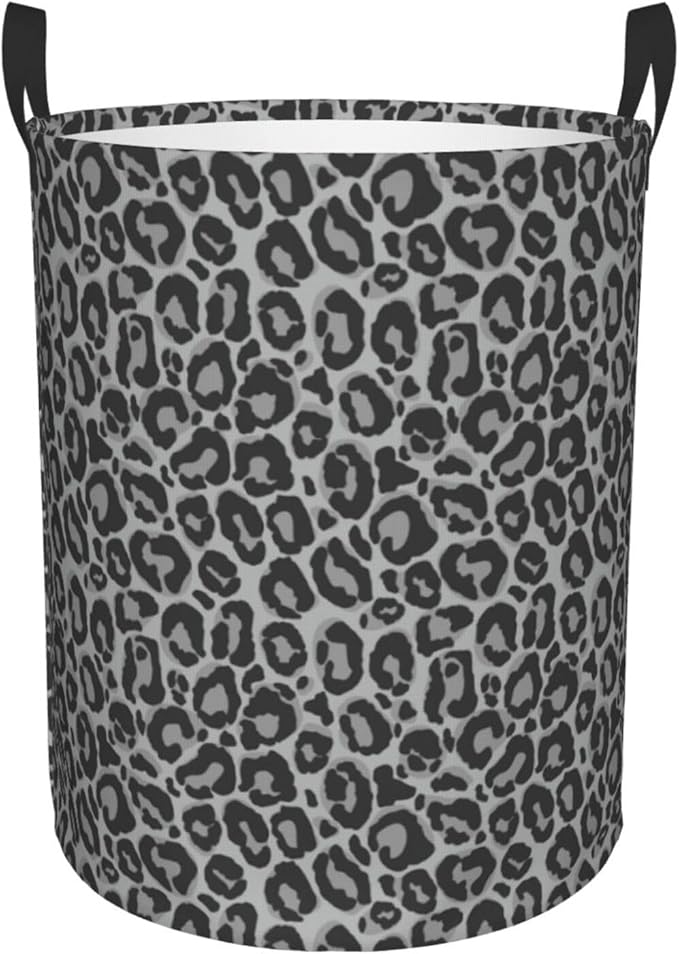 Leopard Cheetah Print Laundry Hamper Bag With Waterproof Liner - Round Laundry Basket Foldable Clothes Storage Organizer For Bathroom Bedroom Nursery Dorm, S-16.5"X 13.8"