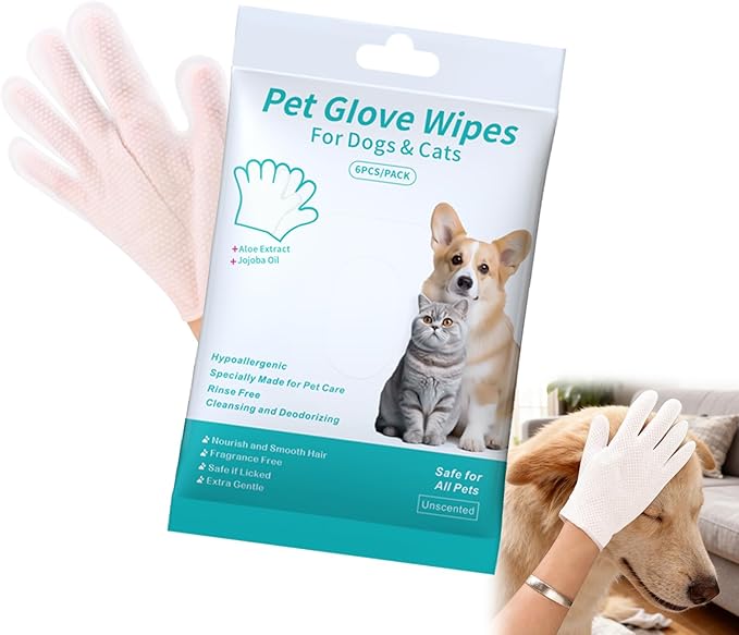 6 PCS Rinse Free Dog Shampoo Mitts, Waterless Dog Shampoo Mitts, Hypoallergenic Pet Bath Wipes Perfect for Dogs, Suitable for Daily Care and Travel