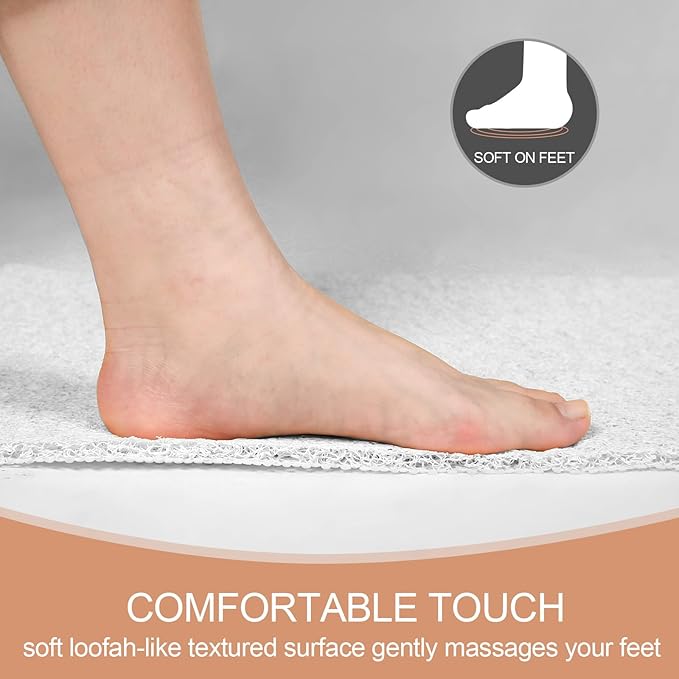 Joyhalo Bathtub Mat Non Slip, Bath Mat for Tub, Shower Mats for Inside Shower, 31.5x16 Inch, PVC Loofah Bathroom Mats for Wet Areas, Quick Drying, White