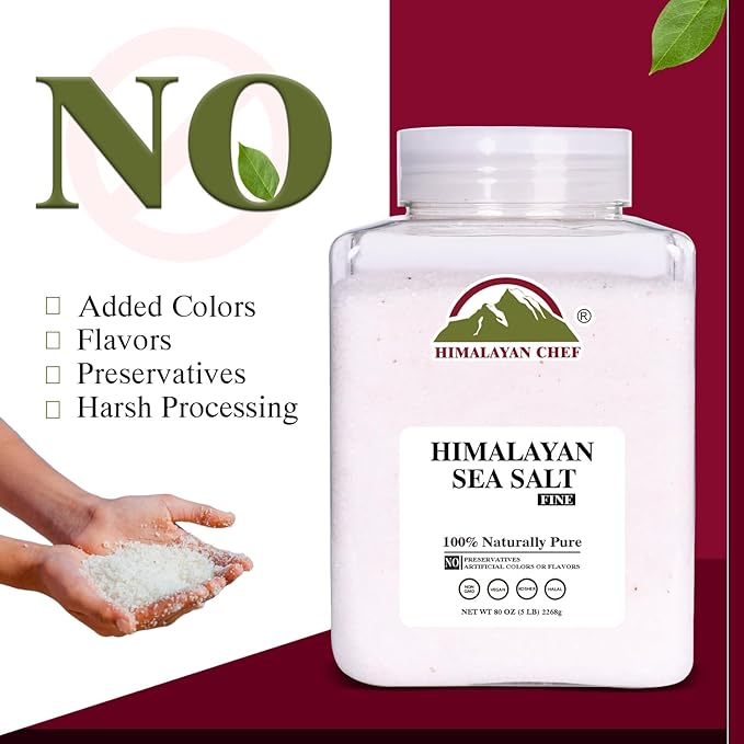 Himalayan Chef Sea Salt Fine Grain Himalayan Salt, 5 lbs Bulk Bag - 100% Natural, Unrefined, Kosher, Rich in 84 Organic Minerals for Cooking, Seasoning