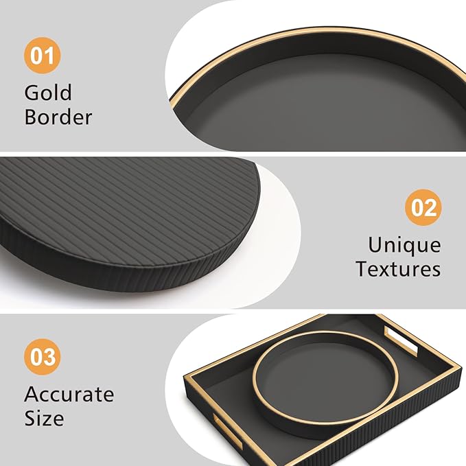 SANZIE Leather Desktop Storage Organizer Premium Serving Tray for Sundries, Cosmetics, Phone, Wallet, Cutlery - Decorative Valet Tray, Black