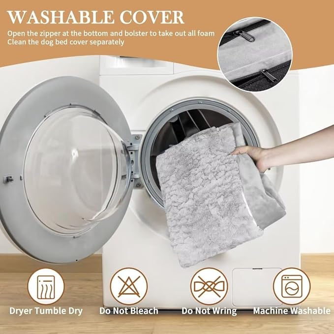 Comfort Expression Orthopedic Dog Bed for Large Dogs 38x25 Inch, Waterproof Egg Crate Foam Large Pet Bed with Removable Bolsters, Dog Couch with Washable Cover & Non-Slip Bottom, Grey White