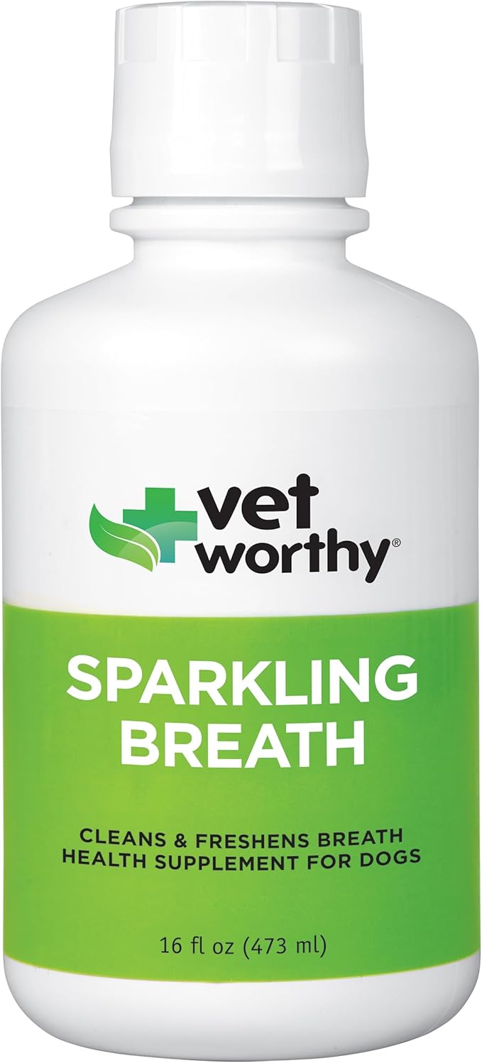 Vet Worthy Sparkling Breath Dog Mouthwash Water Additive - Dog Dental Care for a Healthy Mouth and a Fresh Breath for Dogs - Helps Reduce Plaque and Tartar - Mint Flavor (16 oz)