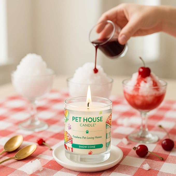One Fur All Pet Candle 9 OZ Plant-Based Scented Soy Candle with a 60 Hour Burn Time, Made for Pet Loving Homes - Snow Cone