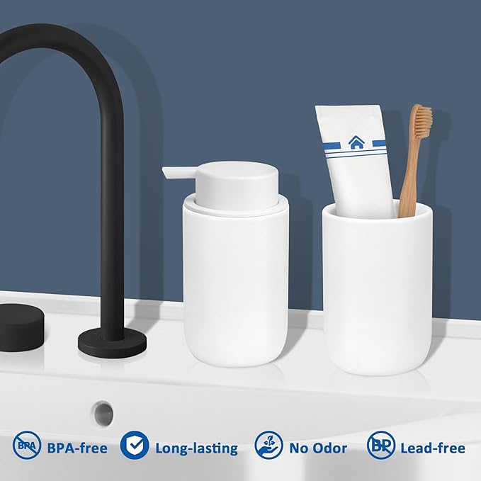 Soap Liquid Dispenser Ceramic with Easy-to-Press Pump Hand Liquid Dispenser (Can't Foam) for Shampoo Bathroom Countertop 13.5 oz