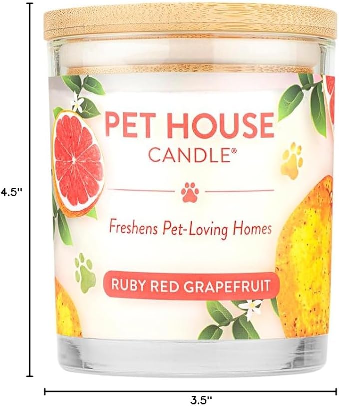 One Fur All Citrus Candle 9 OZ Plant-Based Soy Candle, Clean Burning and Long Lasting Air Freshener with a 60 Hour Burn Time - Ruby Red Grapefruit
