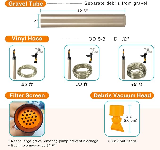 hygger Bucket-Free Aquarium Water Change Kit Fish Tank Siphon Gravel Vacuum Cleaner with Long Hose Water Changer Maintenance Tool 25-FEET Plastic Fitting