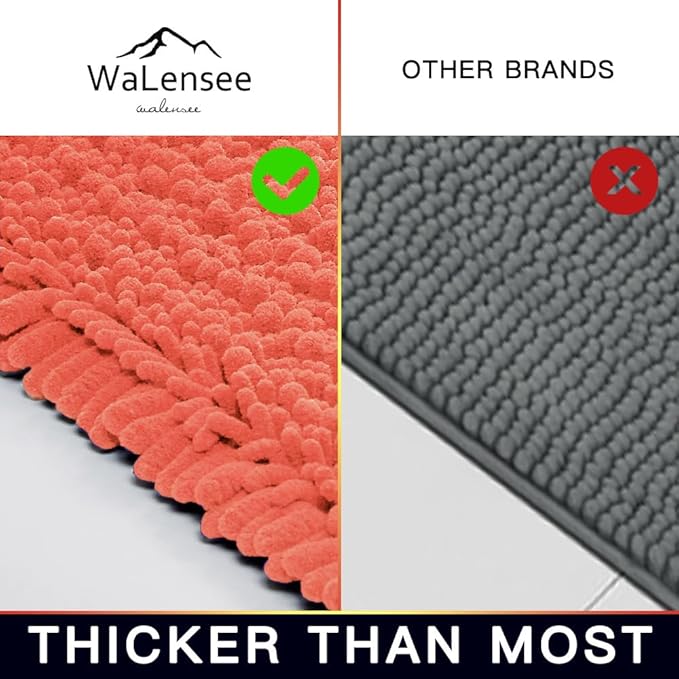 Walensee Bathroom Rug Non Slip Bath Mat (24x17 Inch Coral) Water Absorbent Super Soft Shaggy Chenille Machine Washable Dry Extra Thick Perfect Absorbant Best Small Plush Carpet for Shower Floor