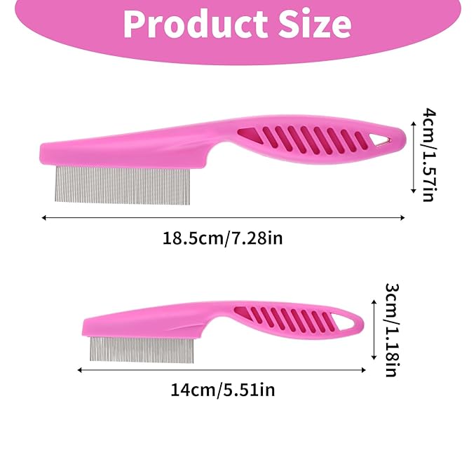 TIESOME Pet Hair Comb Tear Stain Removal,2 Pack Multifunctional Pets Grooming Comb Kit 2 in 1 Dog Combs Stainless Grooming Massage Dual-Sided Comb for Knots Crust Floating Hair Tangle Fleas(Pink)
