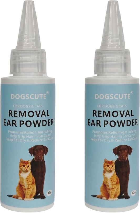 Dog Ear Cleaner, 2 Pack Dog Ear Powder for Hair Removal, Dog Ear Infection Treatment with Pet Ear/Nose Hair Puller Grooming Hemostat, Remove Ear Wax&Odor