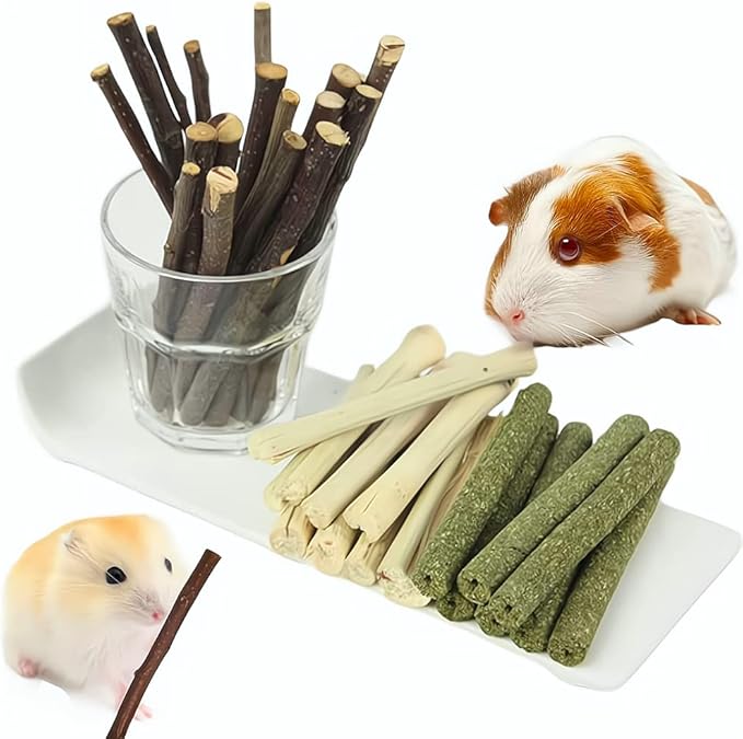 150g 3 Types of Combined Chew Toys Molar Sticks Sweet Bamboo Apple Branch Timothy Grass for Pets Chinchilla Squirrel Gerbil Hamster Squirrel Guinea Pigs