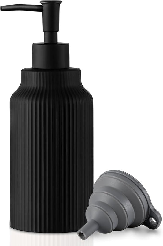 Modern Ceramic Soap Dispenser for Bathroom，14oz Ceramic Soft Touch Hand Lotion Dispenser with Pump，Liquid soap Dispenser for Kitchen Rubber Paint (Black)