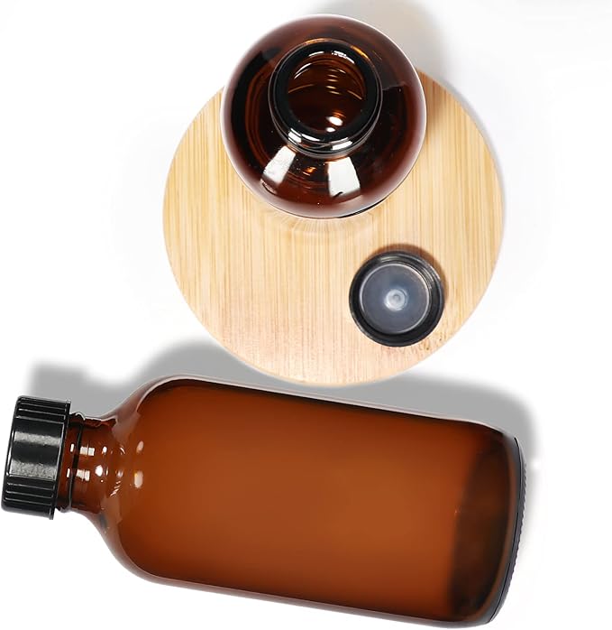 15 Pack Glass Amber Boston Bottles with Black Poly Cone Cap, 4 oz Round Glass Bottle for Essential Oil, Perfume and Liquid, Contains 24 Colored Labels, 2 Funnels, 1 Brush