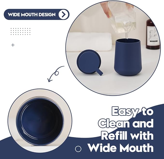 Matte Navy Blue Liquid Hand Soap Dispenser Plastic 11 oz - Modern Minimalist Style for Bathroom & Kitchen Countertop Refillable