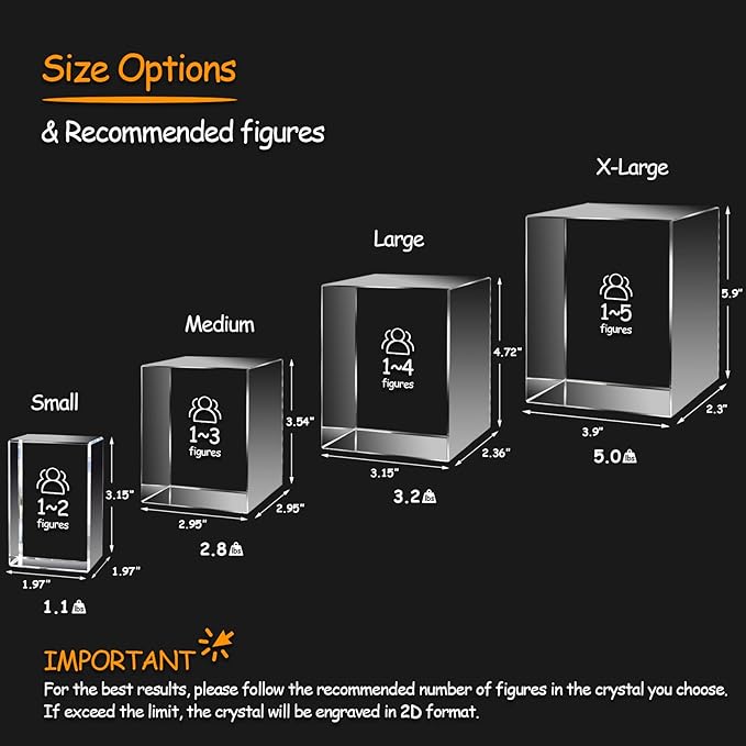 3D Crystal Picture Frame, 3.15 x 1.97 inches, Personalized Gift for Him, Her, Dad and Mom, Custom Picture Gifts for Birthday, Anniversary, Mothers Day, Memorial, Pet Lovers