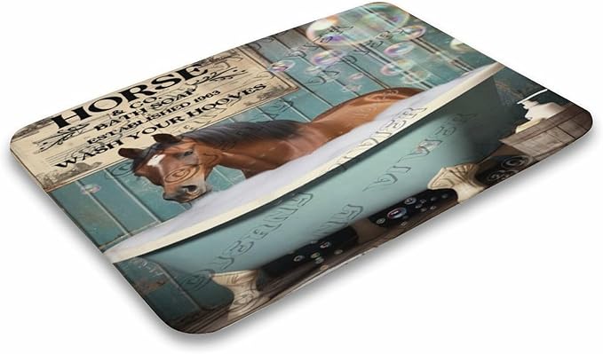 Horse Wash Your Paws Bath Mat,Cute Cartoon Horse Bathroom Rugs with Non Slip Backing,Washable Cover Floor Rug Carpets Floor Mat 20"x32"