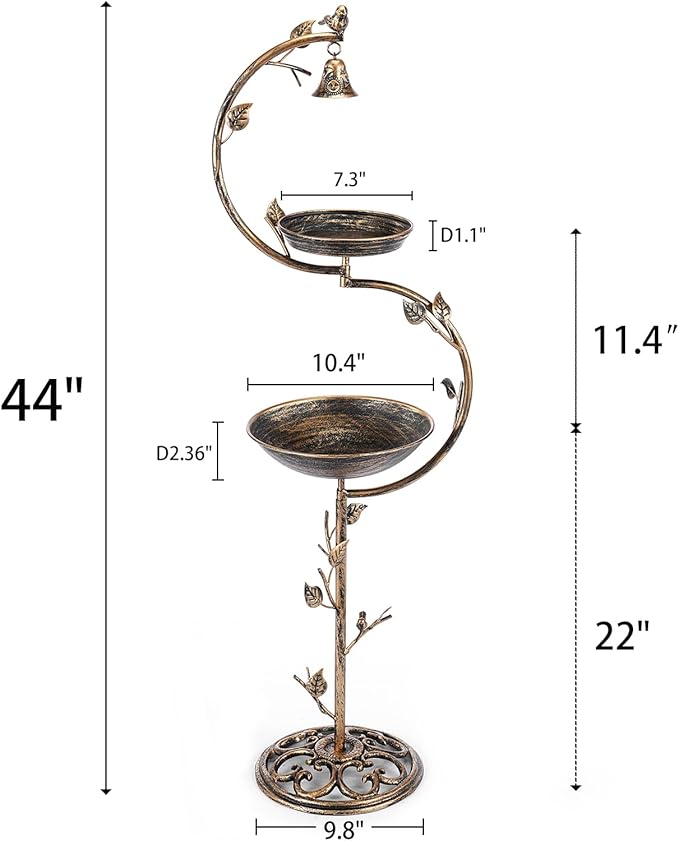 44" H Cast Iron Bird Baths for Outdoors with Metal Bird Feeder,Vintage Metal Bird Bath Bowl Garden Lawn Yard Decorations