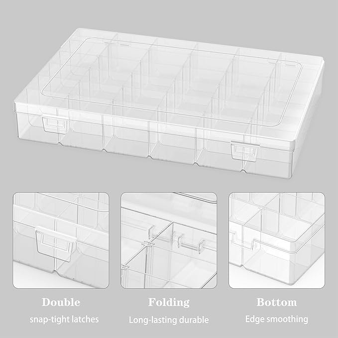 4 Pack Plastic Organizer Container Box, 36 Grids Clear Plastic Parts Organizer Box, for Beads, Art DIY, Crafts, Jewelry, Fishing Tackle with Label Stickers