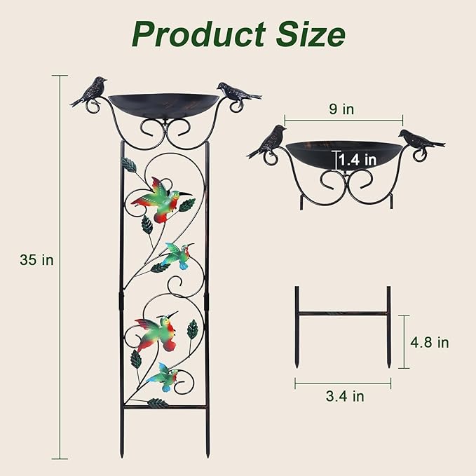 hogardeck 2 Pack 35” Metal Bird Bath with Garden Trellis for Climbing Plants Outdoor, Vintage Detachable Decorative Birdbath Bowl, Metal Plant Support for Climbing Flowers
