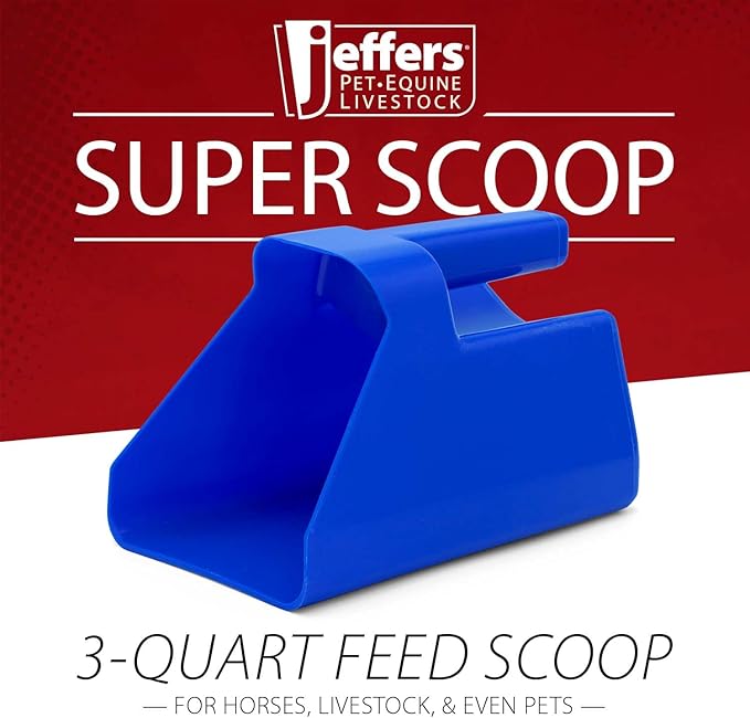 Jeffers Super Scoop 3 Quart – Lightweight and Heavy Duty Plastic Feed Scoop for Pet Food, Grain, Dog Food, Cat Litter, Flour, Rice, Chicken Feed, Garden Soil, Barn, Farm, and Outdoor Use - Royal Blue