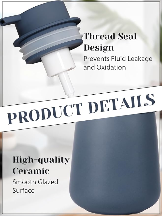 INGOFIN Ceramic Foaming Soap Dispenser - 12 oz Foam Hand Soap Dispenser Bathroom, Ceramic Dish Soap Modern Dispenser with Pump for Kitchen, Matte Blue