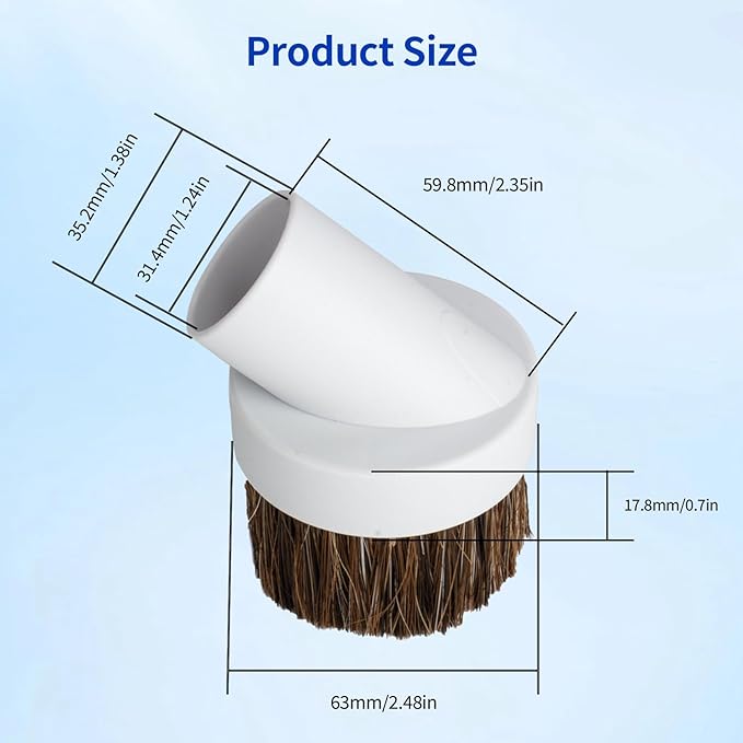 2 Pack Deluxe Replacement Vacuum Round Dusting Brushes Vacuum Brush Attachment -1.25 inch (32mm) Soft Horse Hair Vacuum Attachment Brush, Hair Length 35mm for Most Vacuum Cleaners Accessories