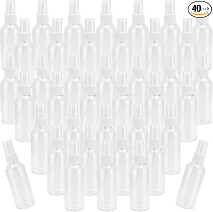 SEUNMUK 40 Pack 2.7oz/80ml Spray Bottles with Pump Spray Cap, Clear Fine Mist Empty Plastic Spray Bottles, Travel Size Refillable Bottles for Toner, Essence, Hair Spray